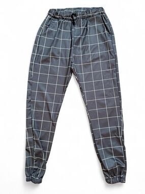 Gray Grid Print Jogger Pants Men’s Size Medium Elastic Waist